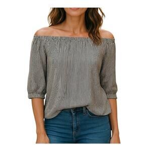 BeachLunchLounge Grey Striped Off-Shoulder Blouse Size Medium